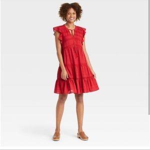 Women's Flutter Short Sleeve Tiered Dress - Knox Rose  - Strawberry Jam - XXL